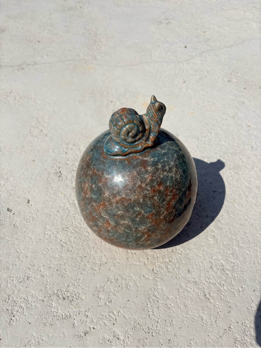 Handmade Drip Glazed Ceramic Snail Garden Sphere | Artisan Yard Decor | 9" Tall - Picture 7 of 9